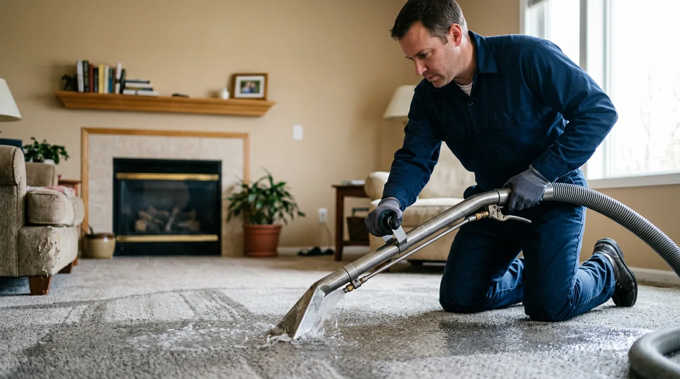 Water damage restoration technician working near Delong, IN
